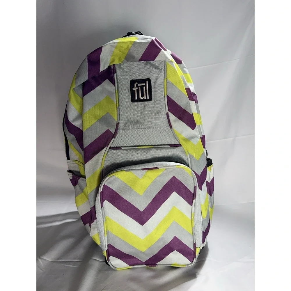 Ful Padded Travel Backpack  Lightweight 18 Inch  Gray‎ Purple Yellow NWT